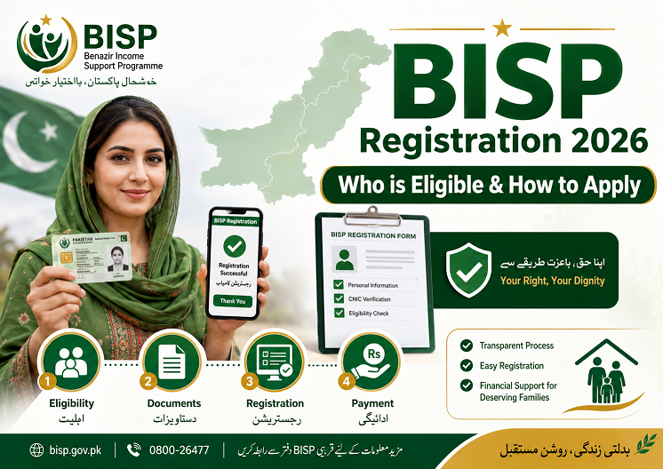 BISP Registration 2026 — eligibility check, 8171 CNIC verification, dynamic survey and step-by-step application process for Pakistani families